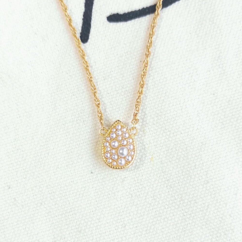 Julie Vos Necklace - Pavé Teardrop - Pearl Gold